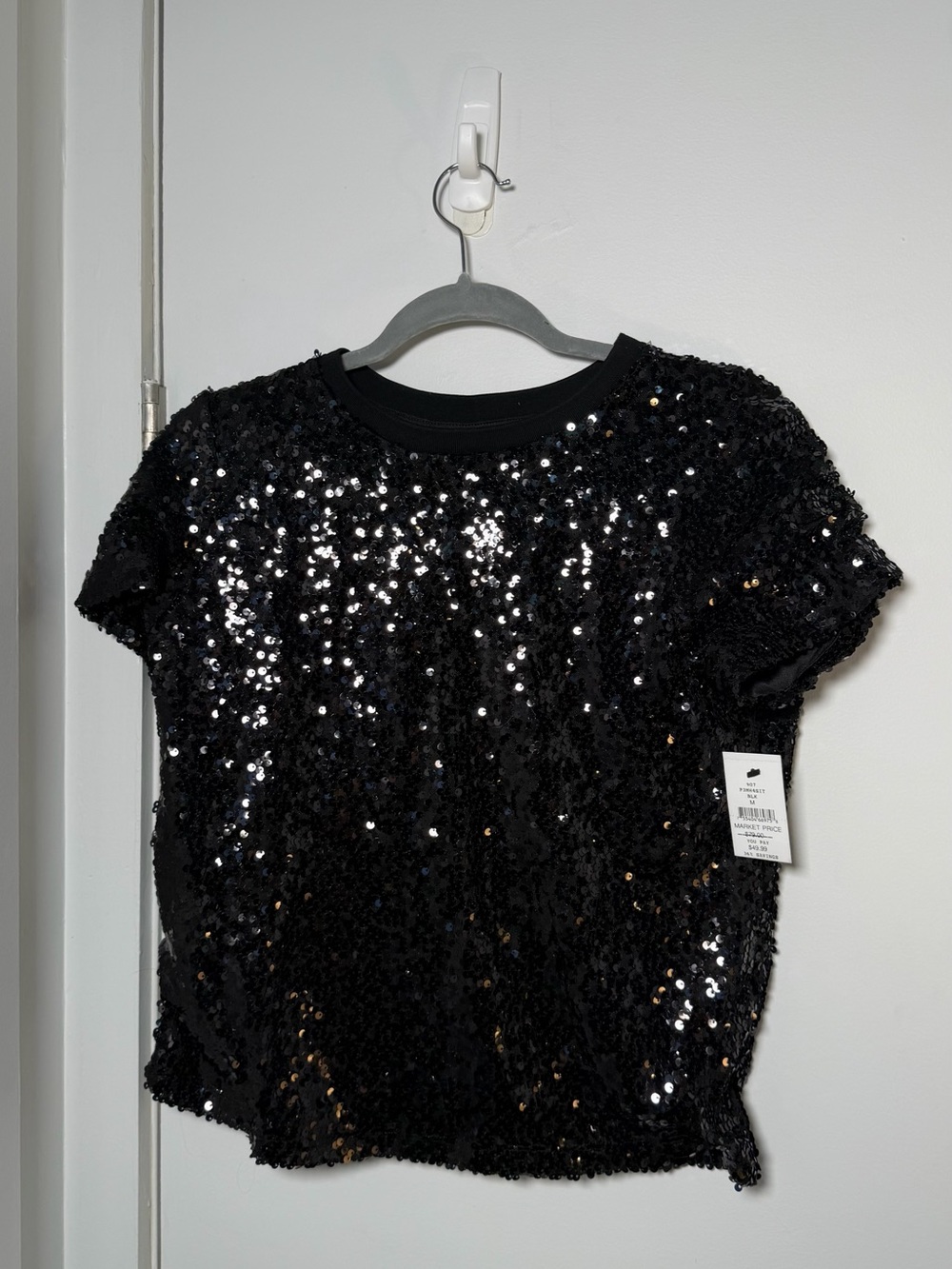 DKNY Black Sequin Crew Neck Top